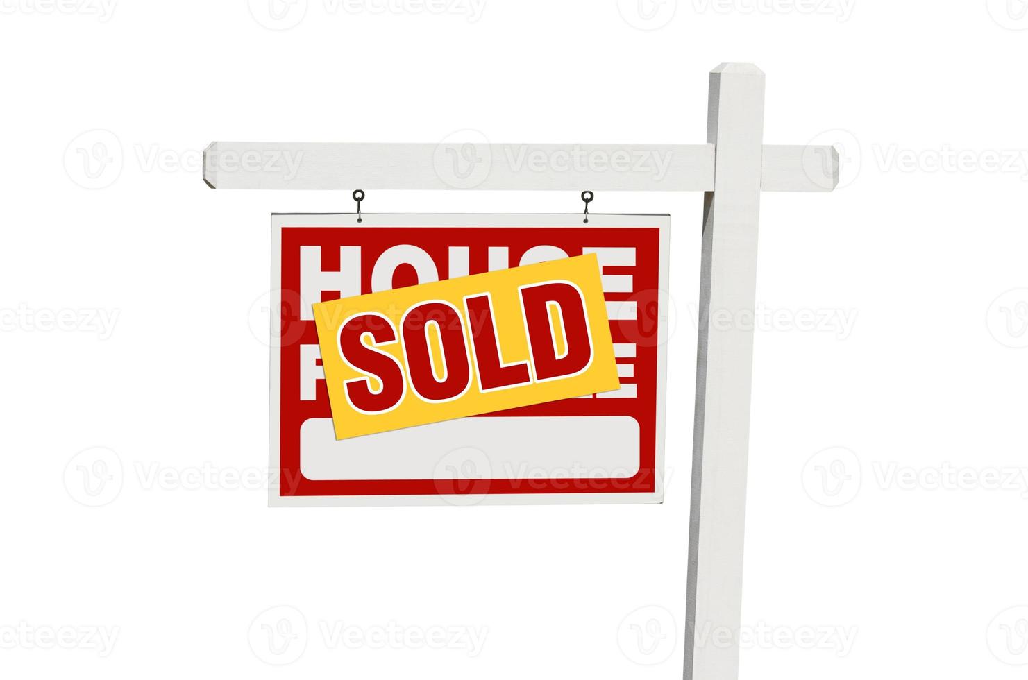 Señal de venta de casa vendida aislada foto