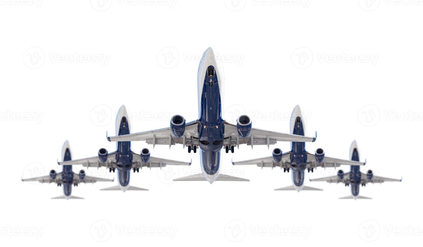 Five Passenger Airplanes In Formation Isolated on a White Background photo