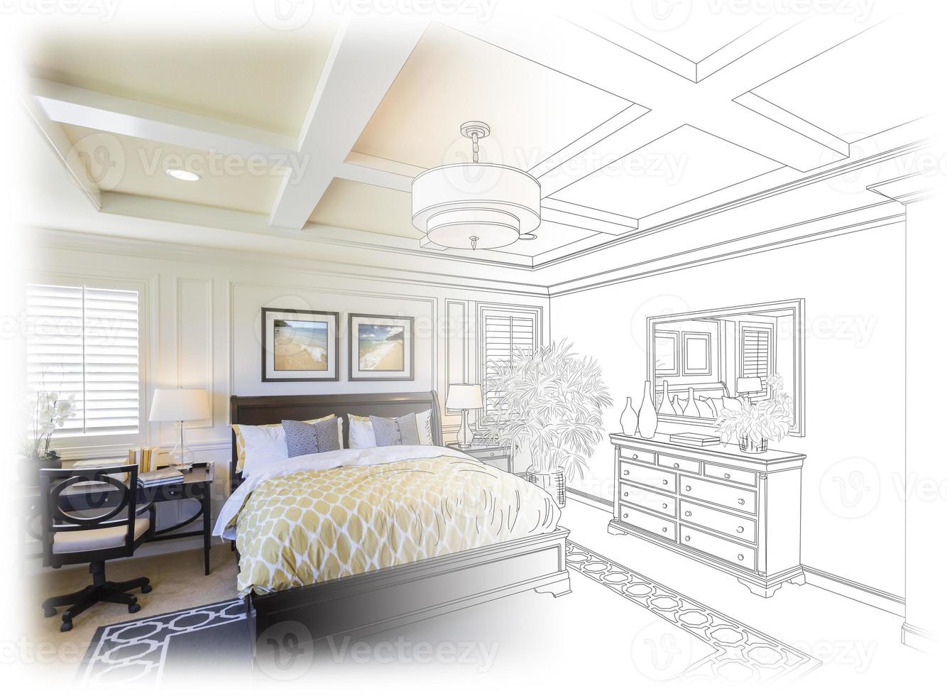 Custom Bedroom Drawing Gradation Into Photograph. photo