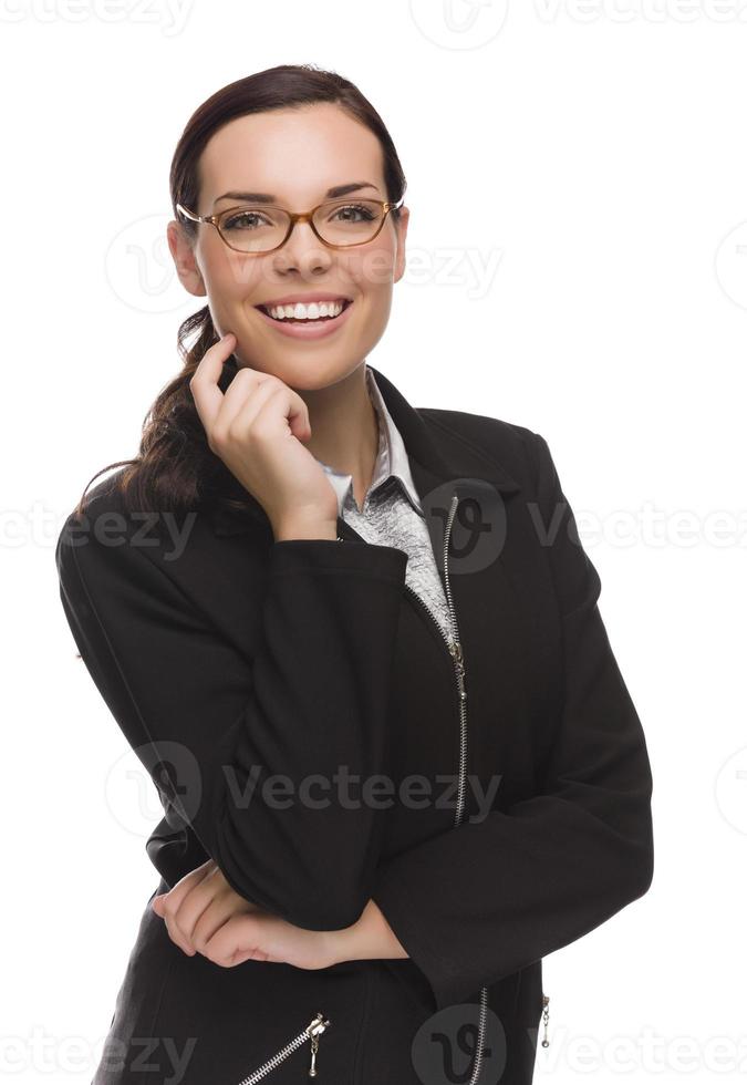 Confident Mixed Race Businesswoman Isolated on White photo