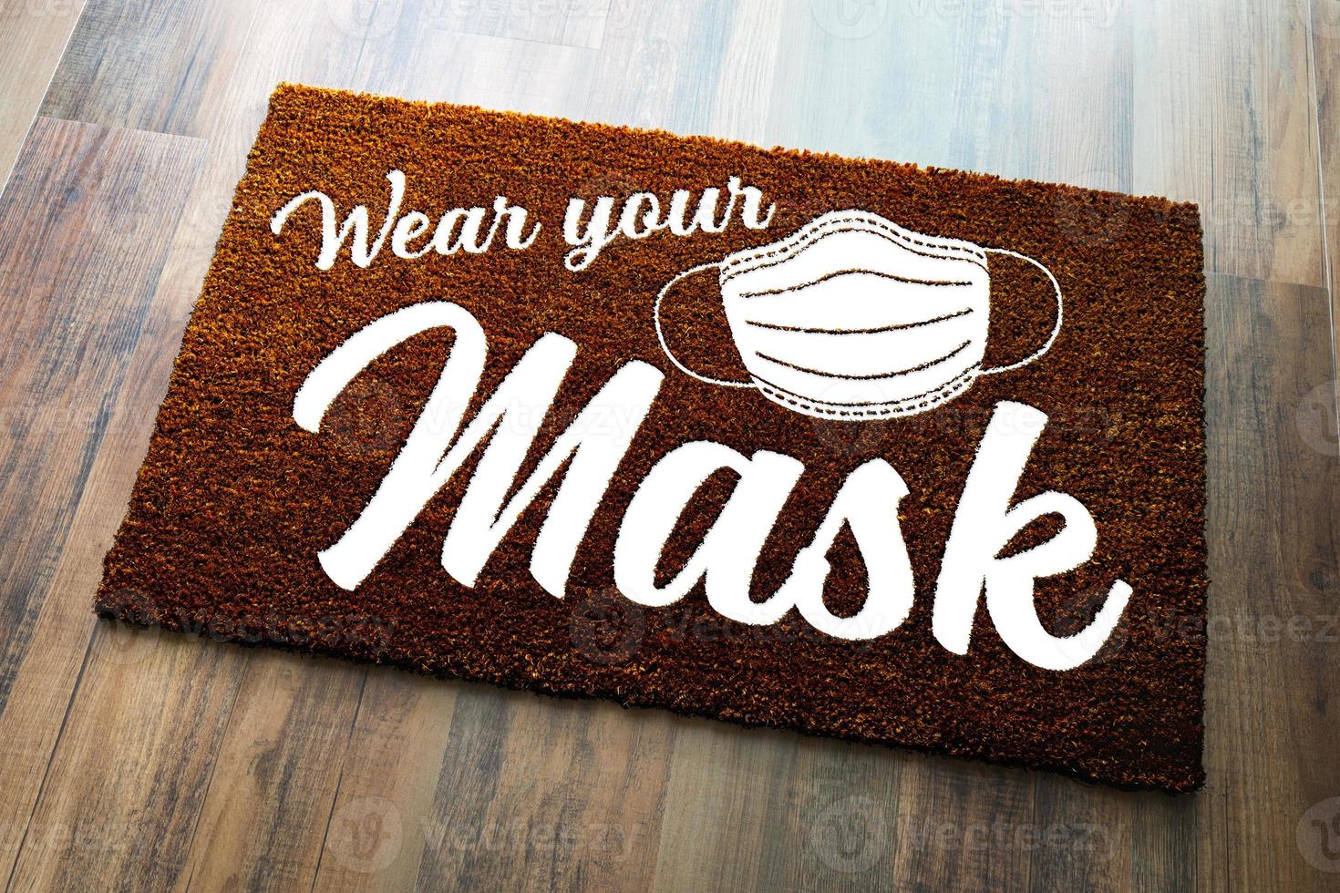 Wear Your Mask Welcome Door Mat on Wood Floor photo