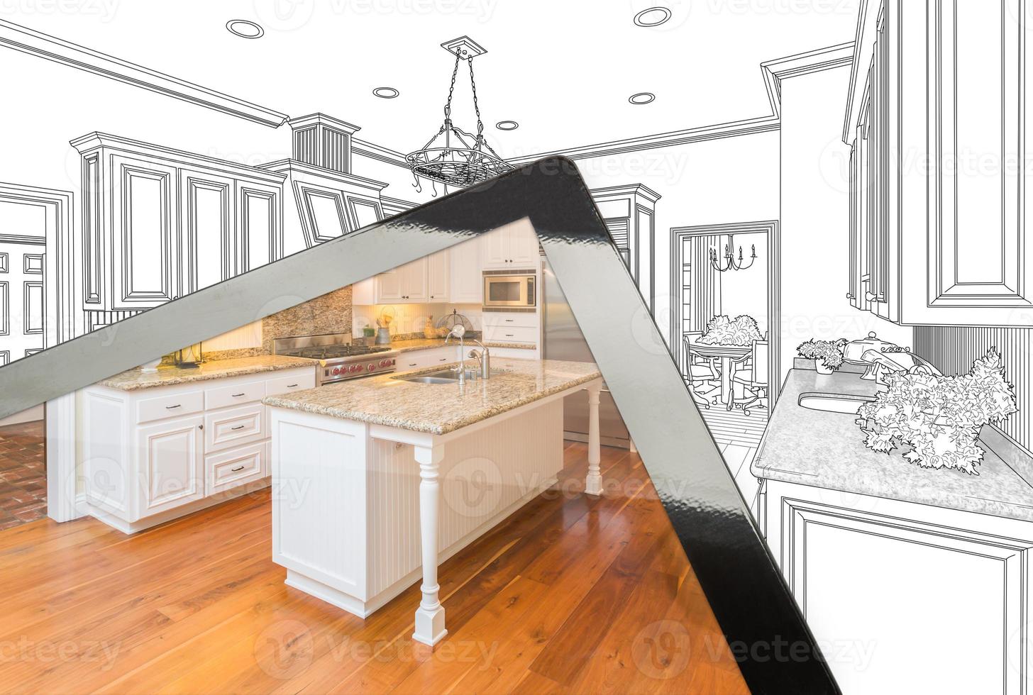 Computer Tablet Showing Photograph of Kitchen Drawing Behind photo
