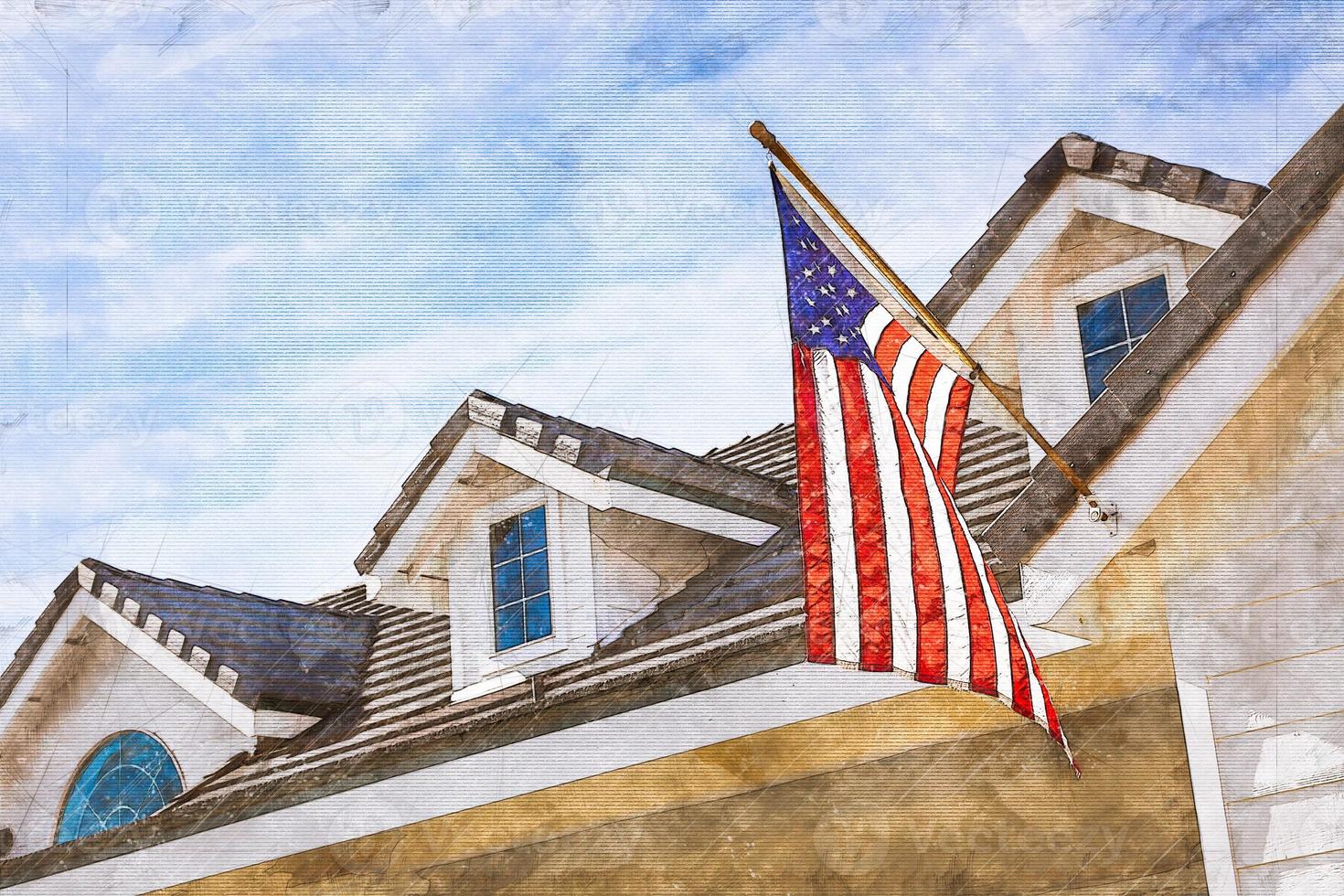 Artist Rendering of American Flag Hanging From House Facade photo
