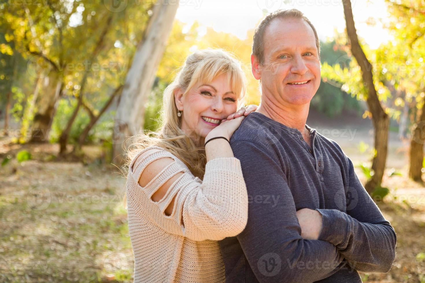 Happy Middle Aged Caucasian Couple Portrait Outdoors photo