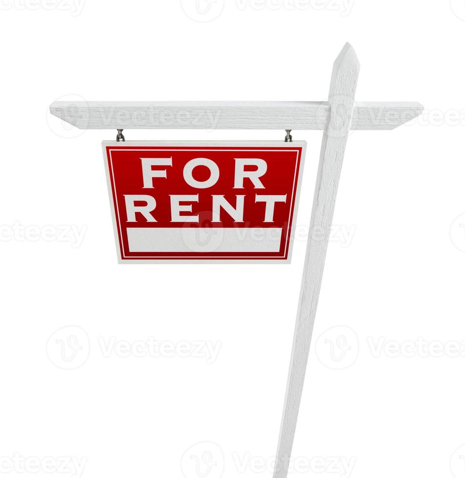 Left Facing For Rent Real Estate Sign Isolated on a White Background. photo