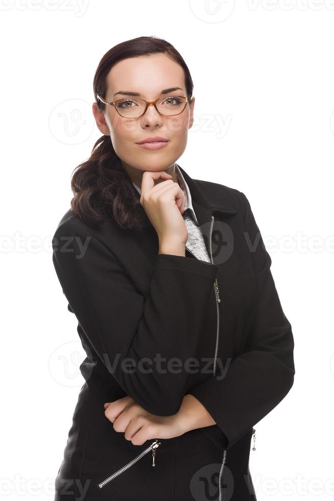 Confident Mixed Race Businesswoman Isolated on White photo