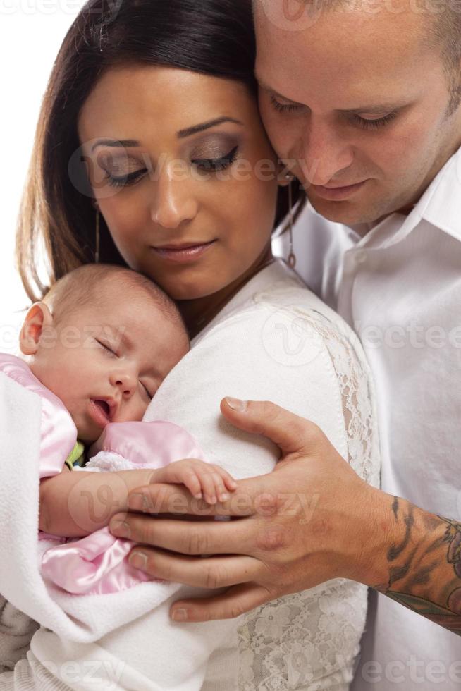 Mixed Race Young Family with Newborn Baby photo