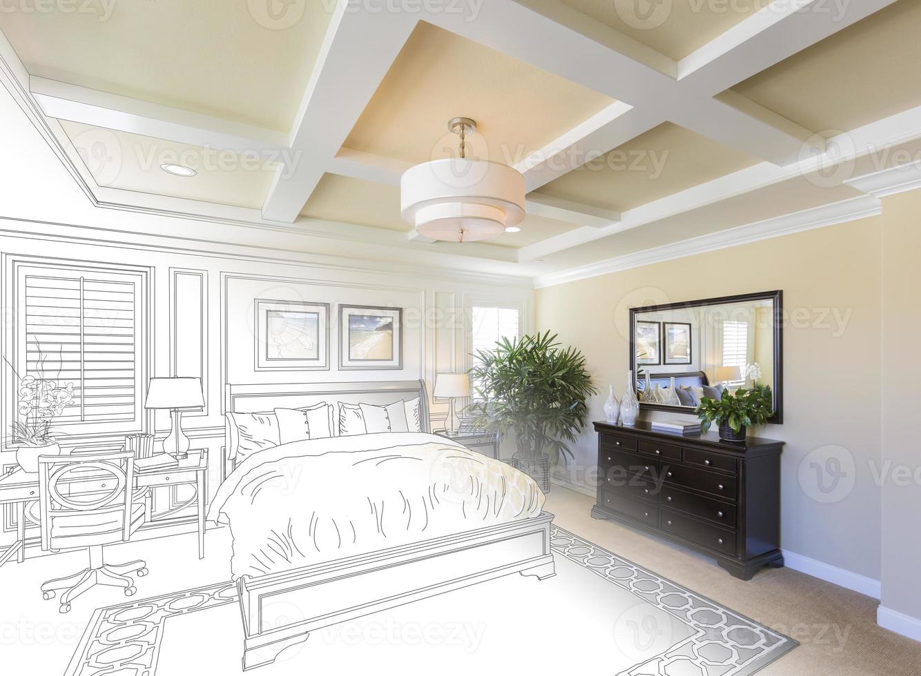 Custom Bedroom Drawing Gradation Into Photograph. photo