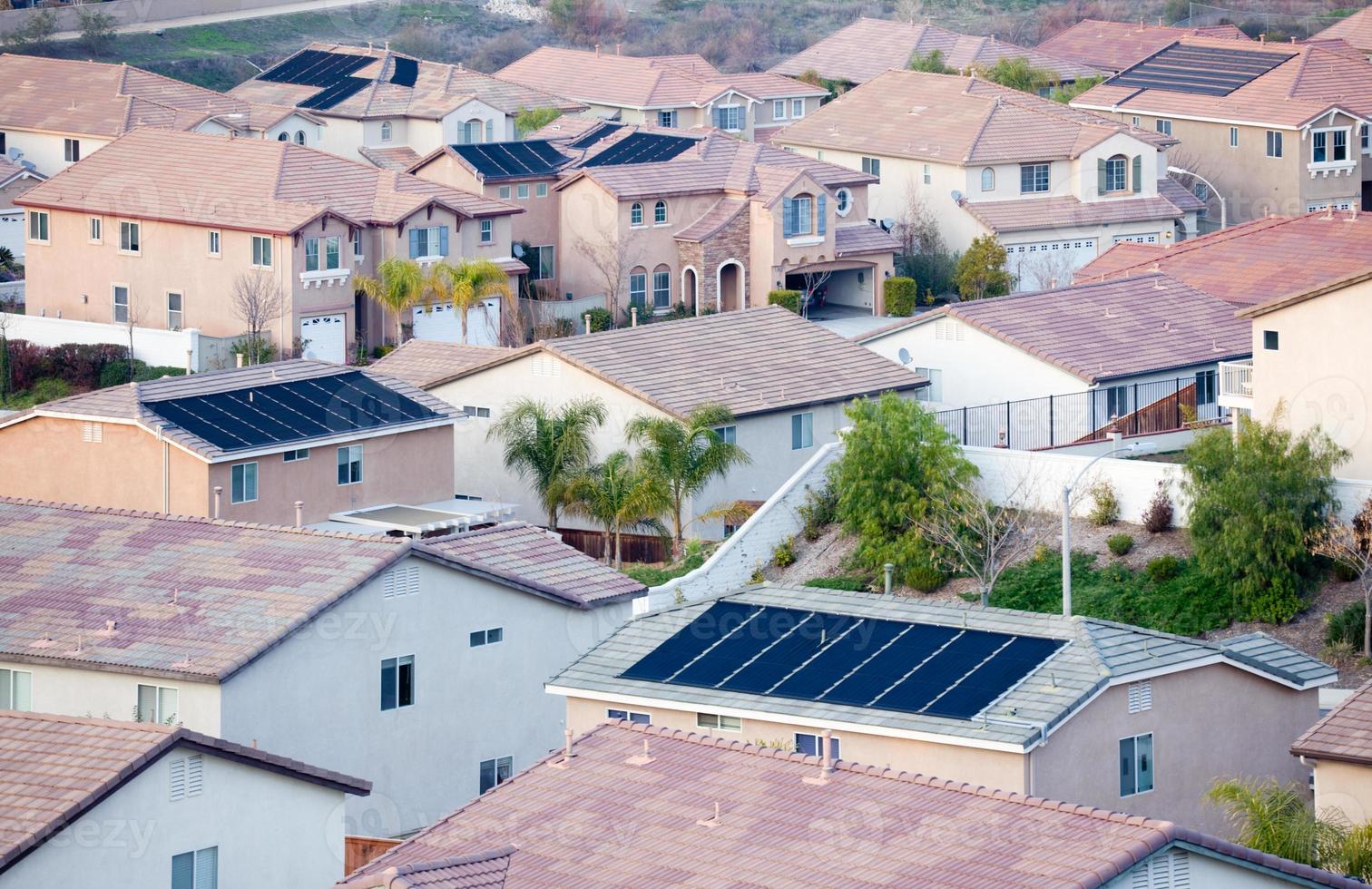 Contemporary Neighborhood Roof Tops with Solar Panels photo