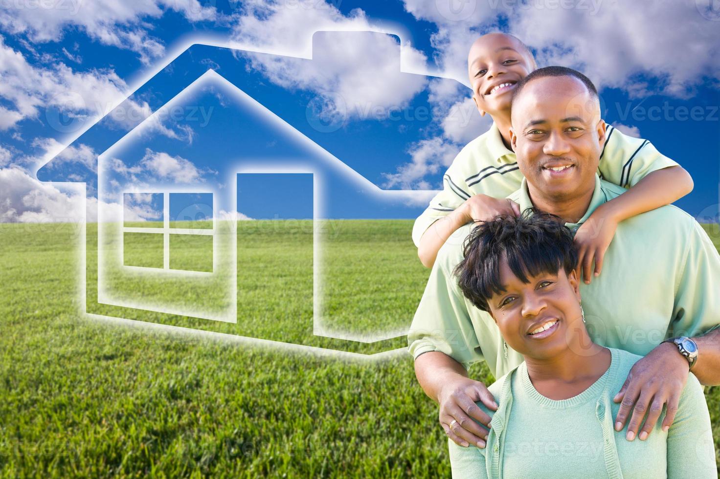 Family Over Grass Field, Clouds, Sky and House Icon photo