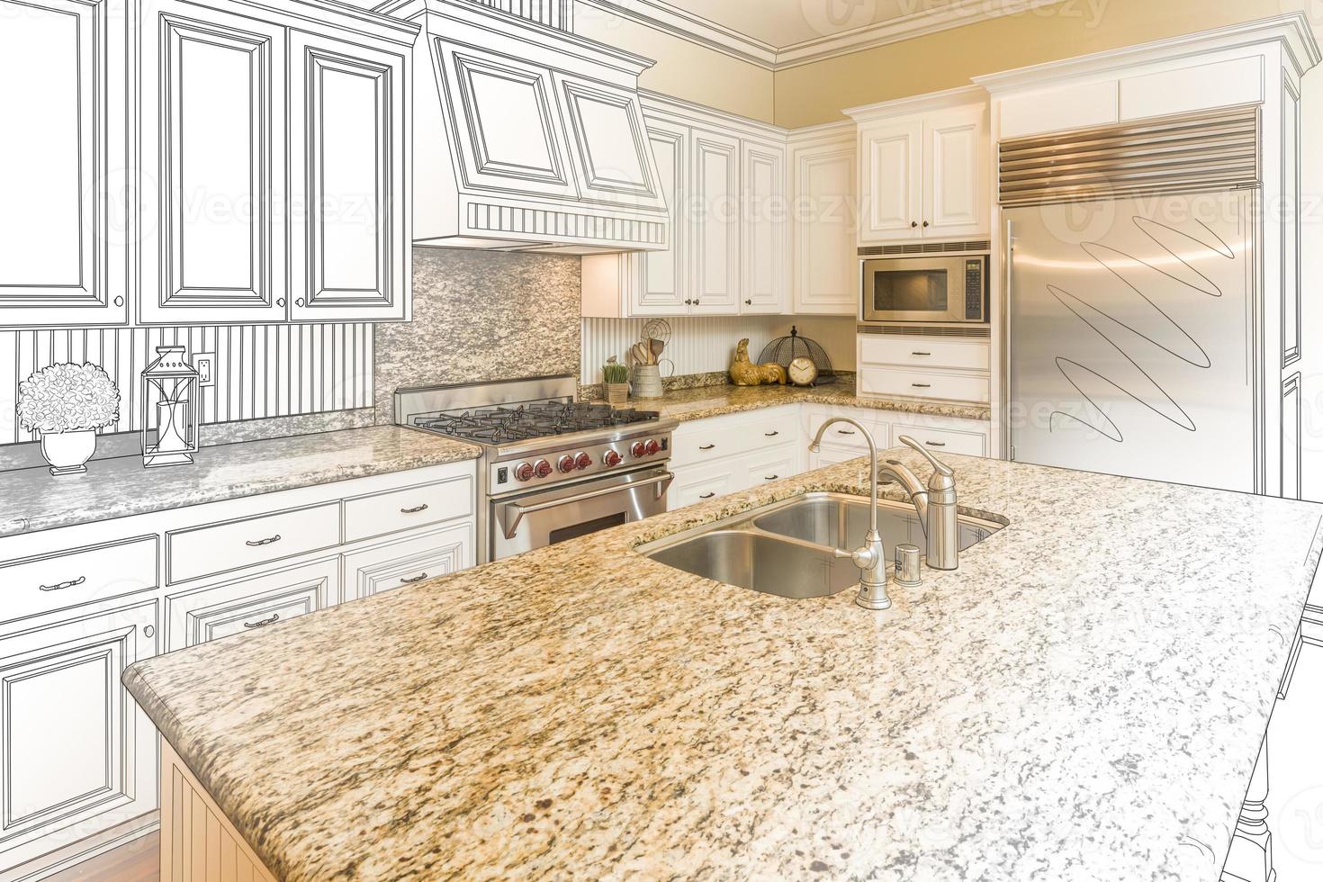 Custom Kitchen Design Drawing and Gradated Photo Combination