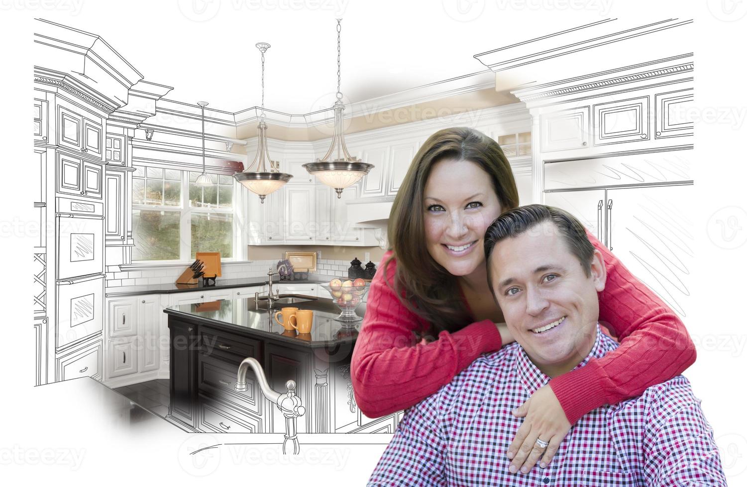 Couple With Kitchen Design Drawing and Photo Behind