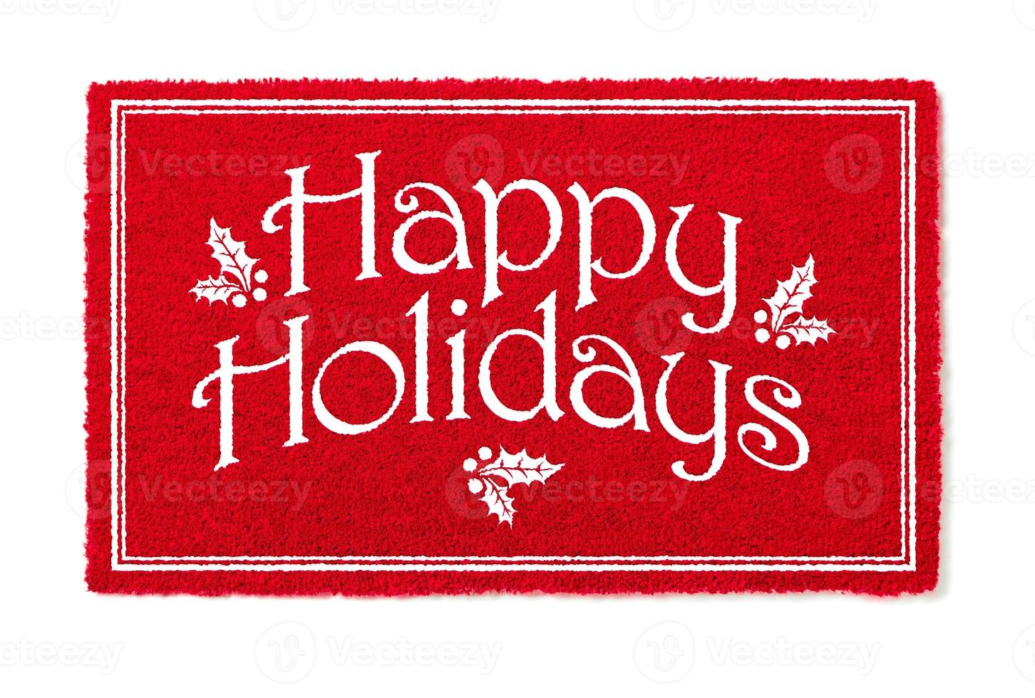Happy Holidays Christmas Red Welcome Mat Isolated on White Background photo