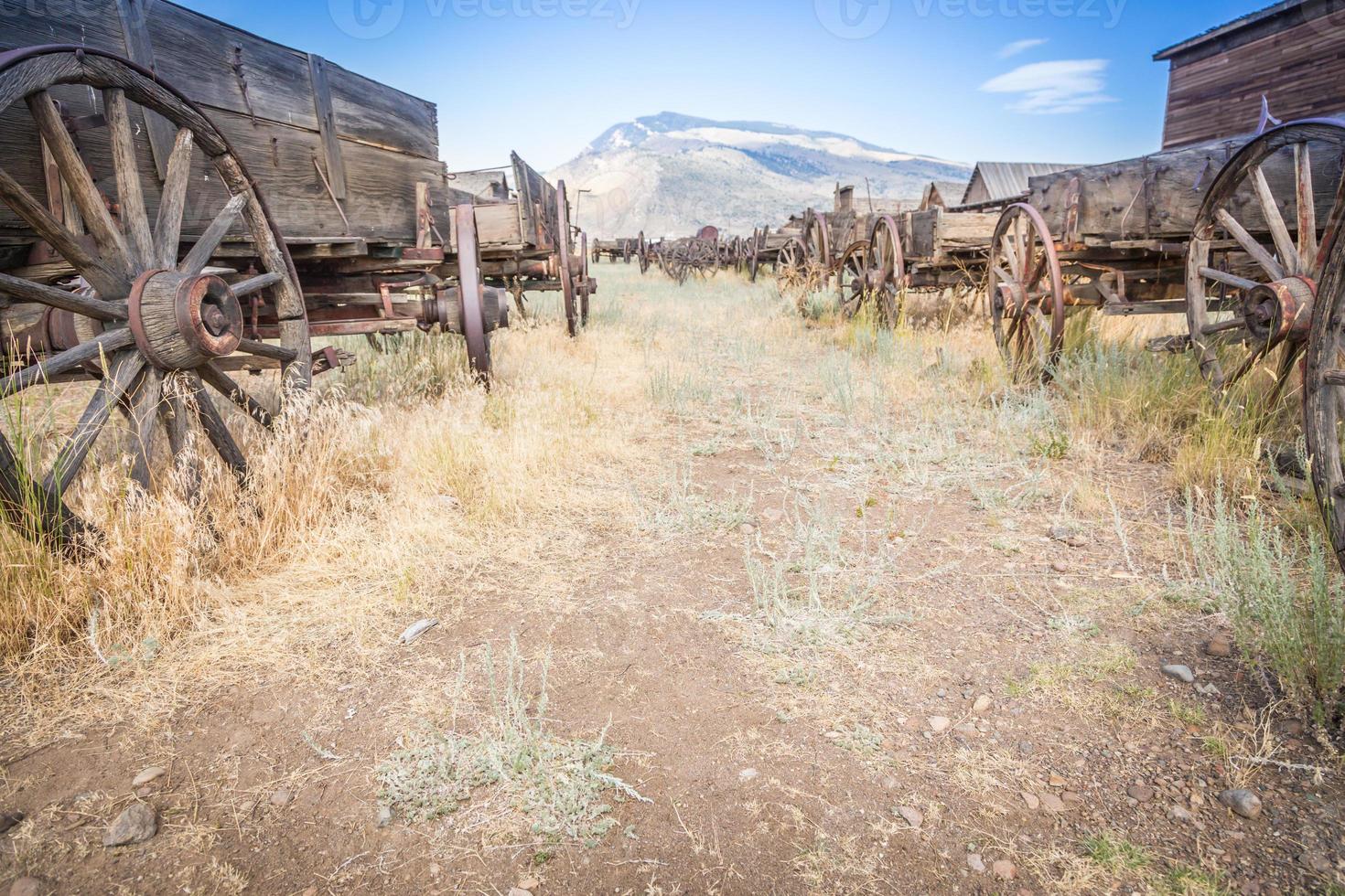 Abstract of Vintage Antique Wood Wagons and Wheels. photo