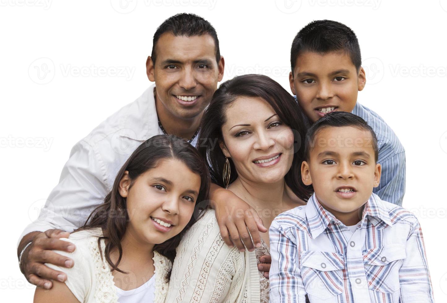 Happy Attractive Hispanic Family Portrait on White photo