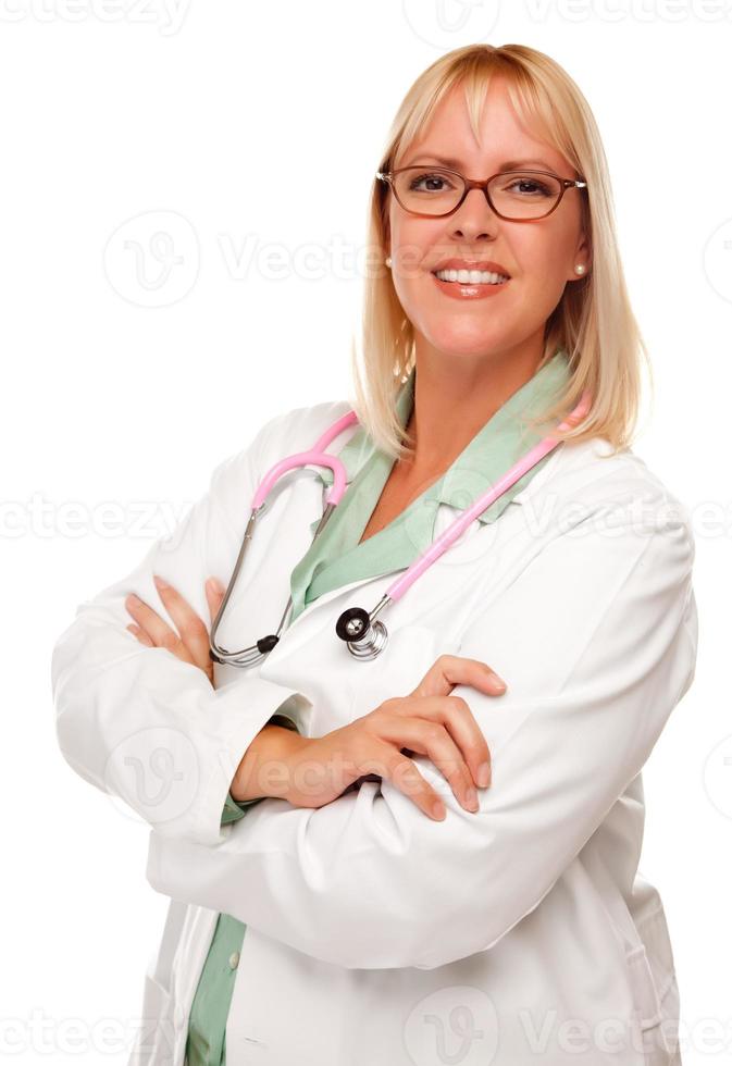 Attractive Female Doctor or Nurse on White photo