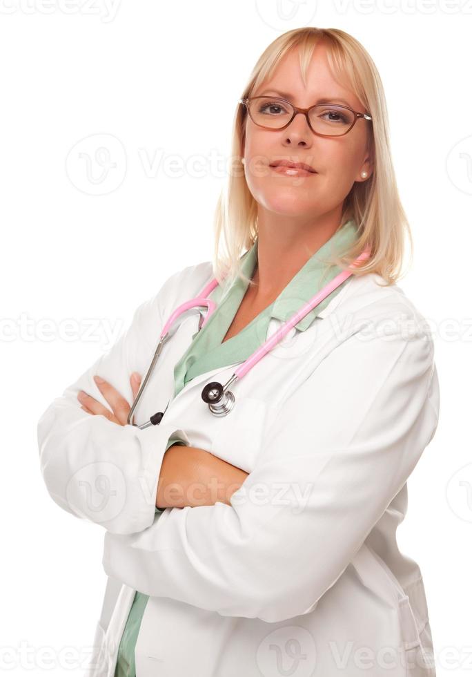 Attractive Female Doctor or Nurse on White photo