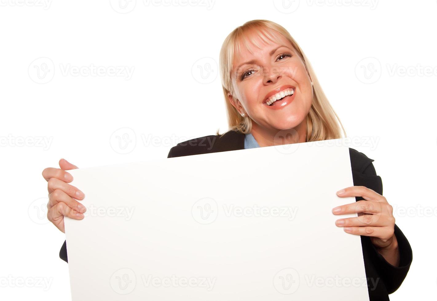 Attractive Blonde Holding Blank White Sign photo