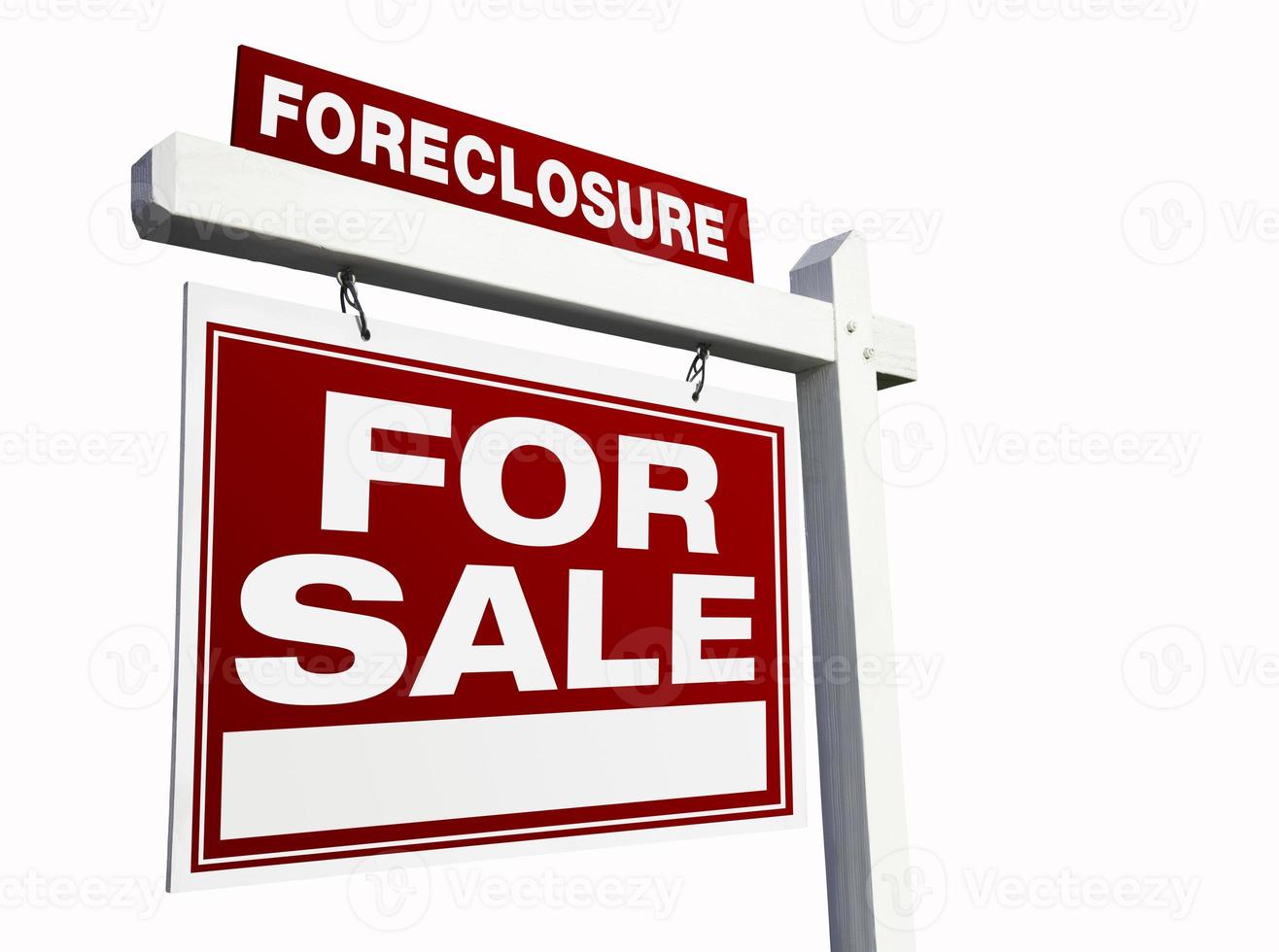 Red Foreclosure Real Estate Sign on White. photo