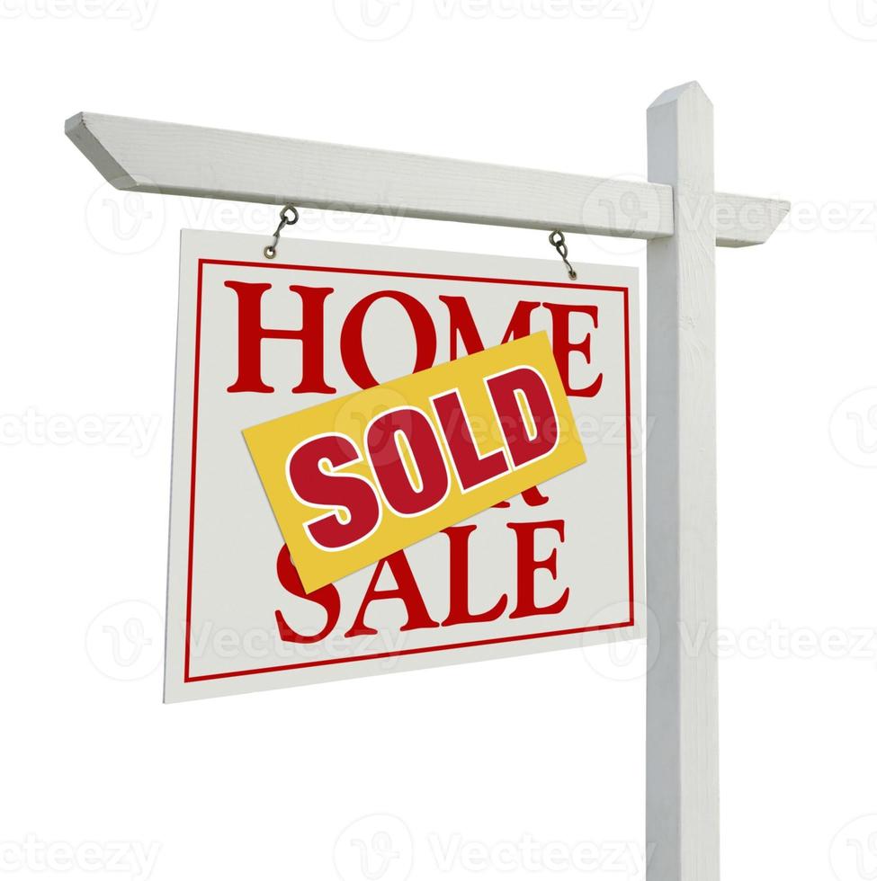 Sold Home For Sale Real Estate Sign on White photo