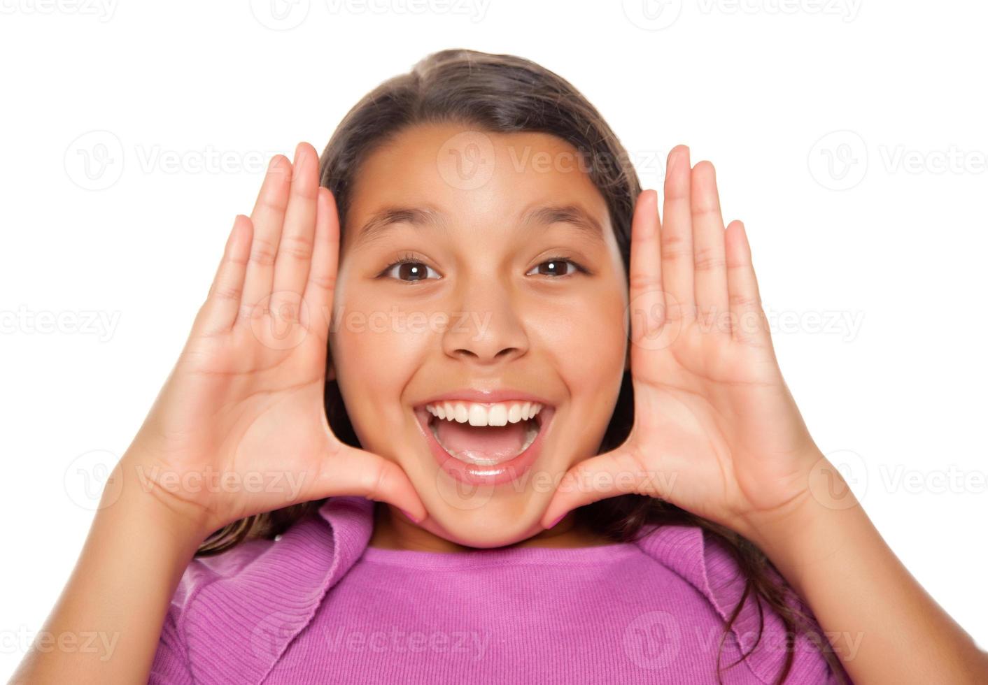 Pretty Hispanic Girl Framing Her Face with Hands photo