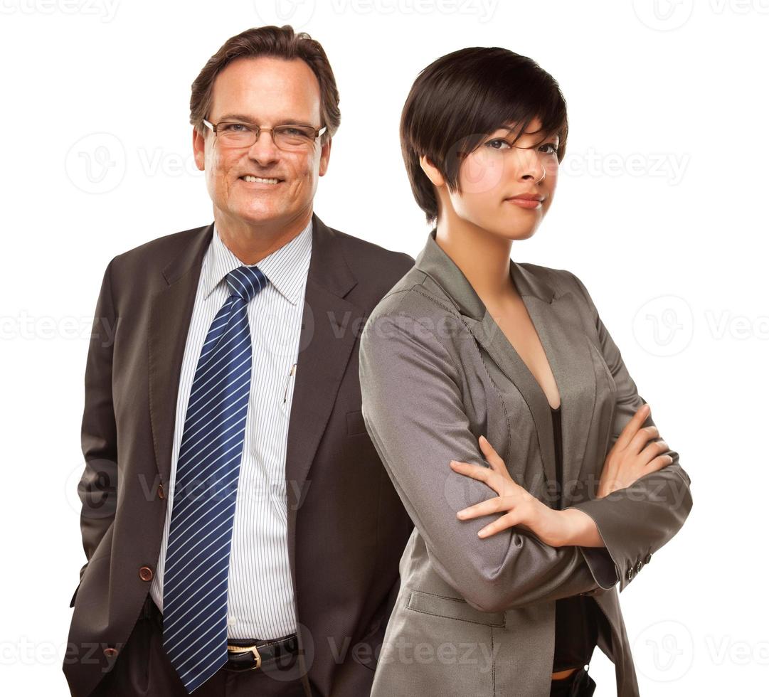 Attractive Businesswoman and Businessman on White photo