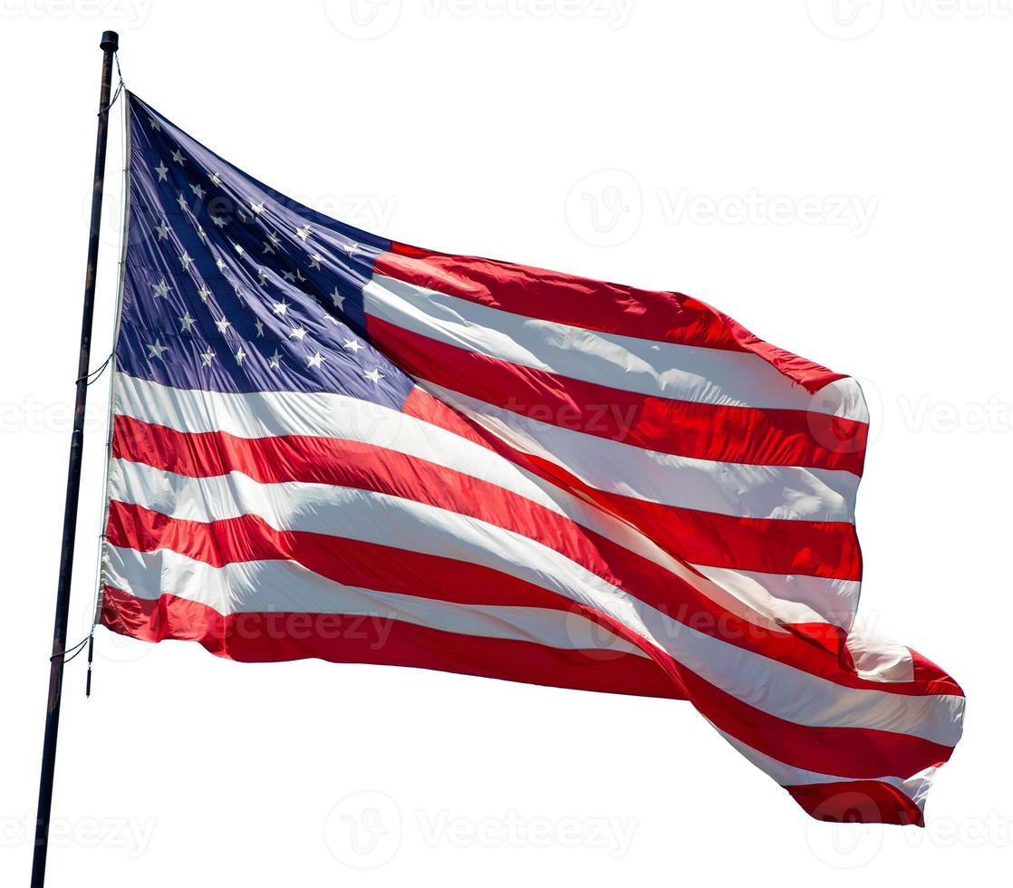 American Flag Waving In The Wind Isolated on White. photo