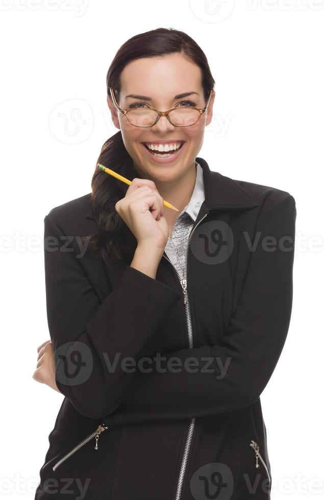 Confident Mixed Race Businesswoman Holding a Pencil photo