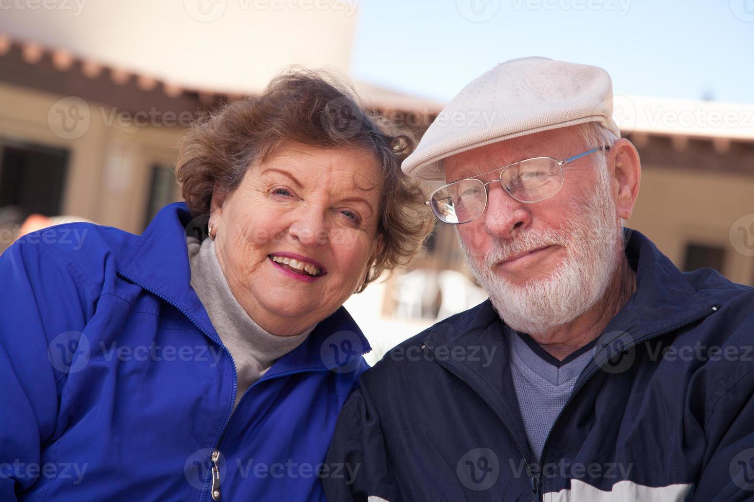Happy Senior Adult Couple Bundled Up Outdoors photo