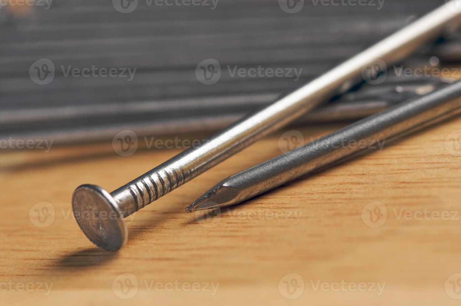 Macro of Nails on Wood photo