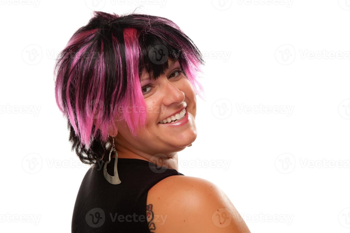 retrato de niña de cabello rosa y negro foto