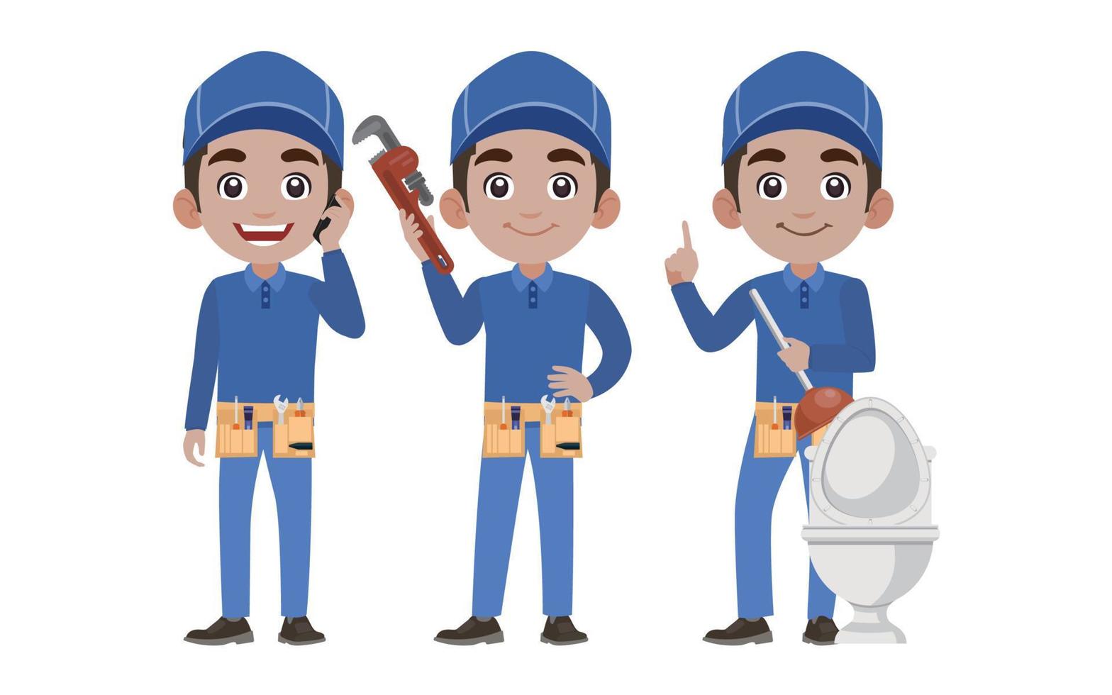 Set of plumber with different poses vector