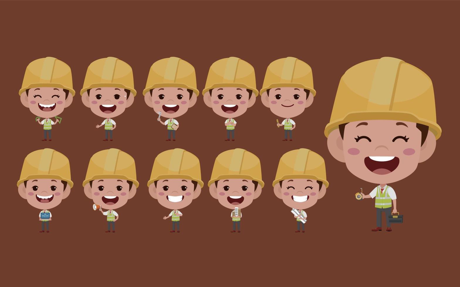Set of engineer with different poses vector
