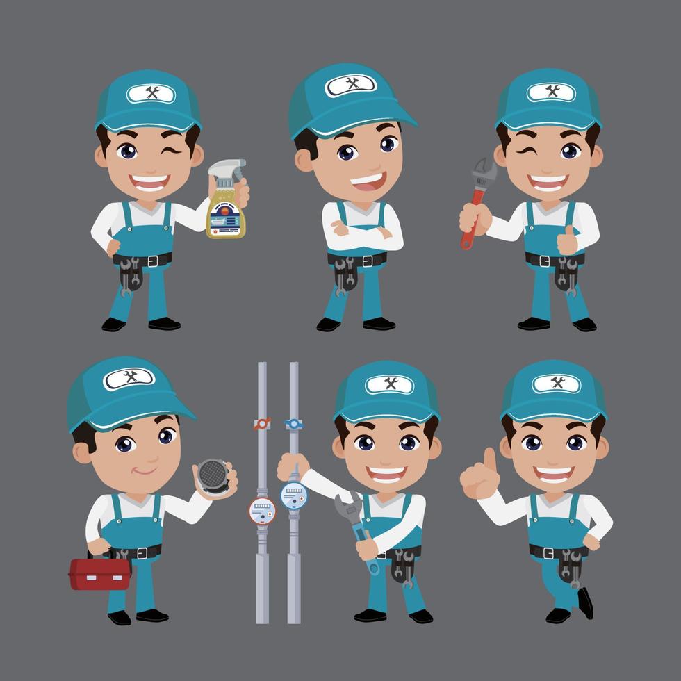 conjunto de fontanero con diferentes poses vector