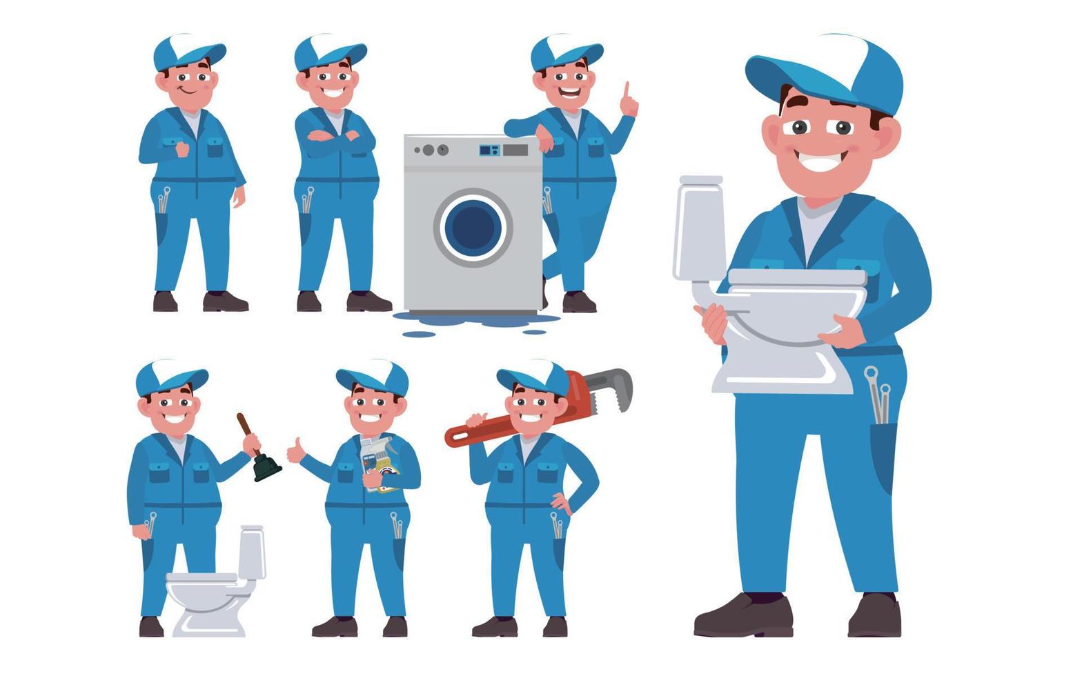 Set of plumber with different poses vector