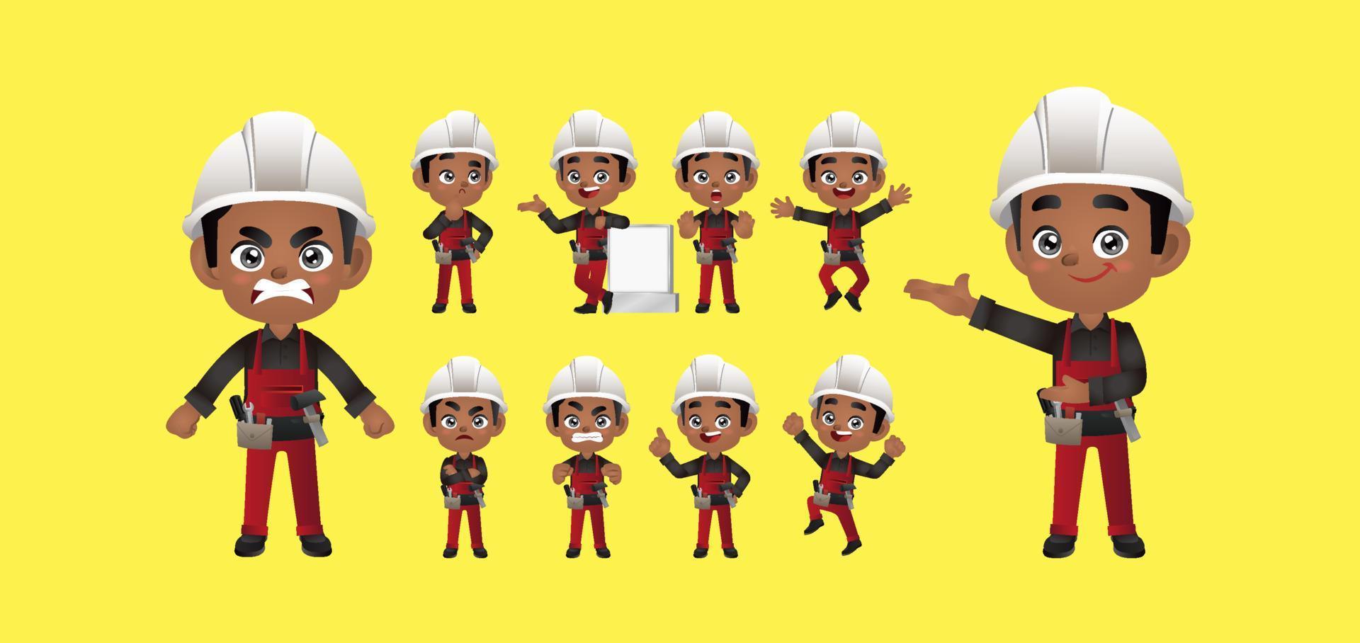 Worker set. Different poses and gestures vector