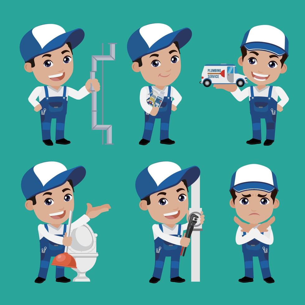 Set of plumber with different poses vector