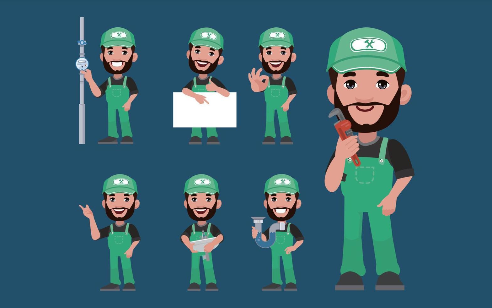 Set of plumber with different poses vector