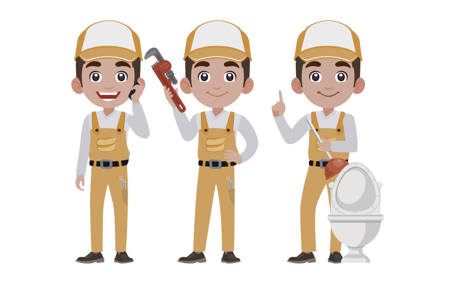 Set of plumber with different poses vector