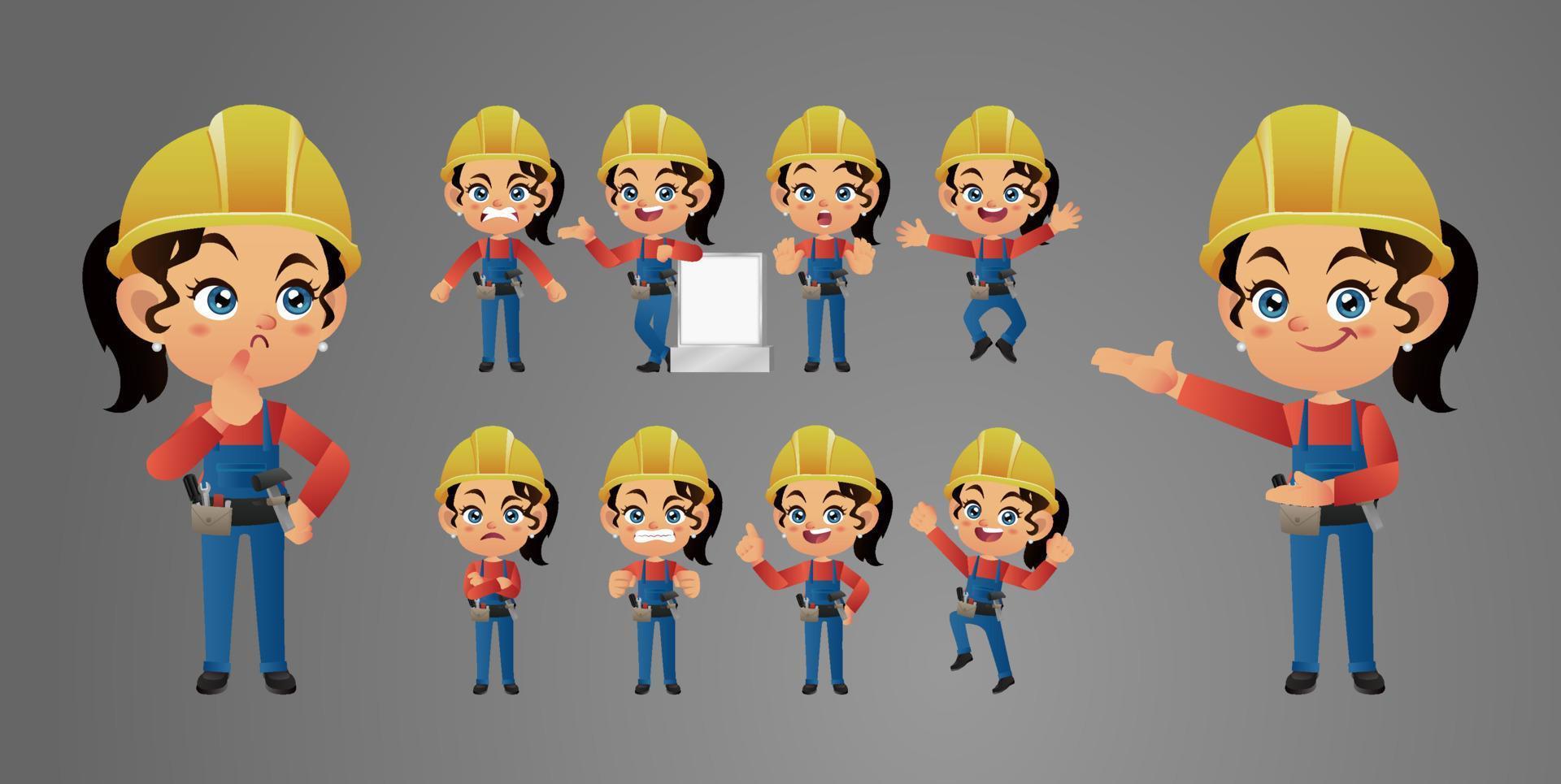 trabajador con diferentes poses. vector