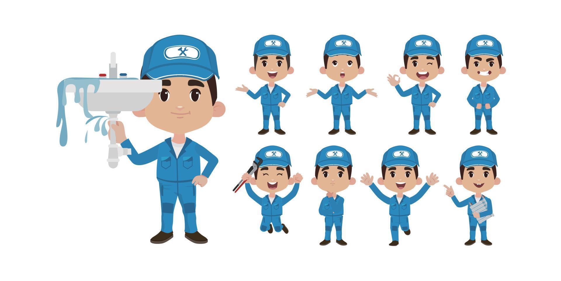Set of plumber with different poses vector