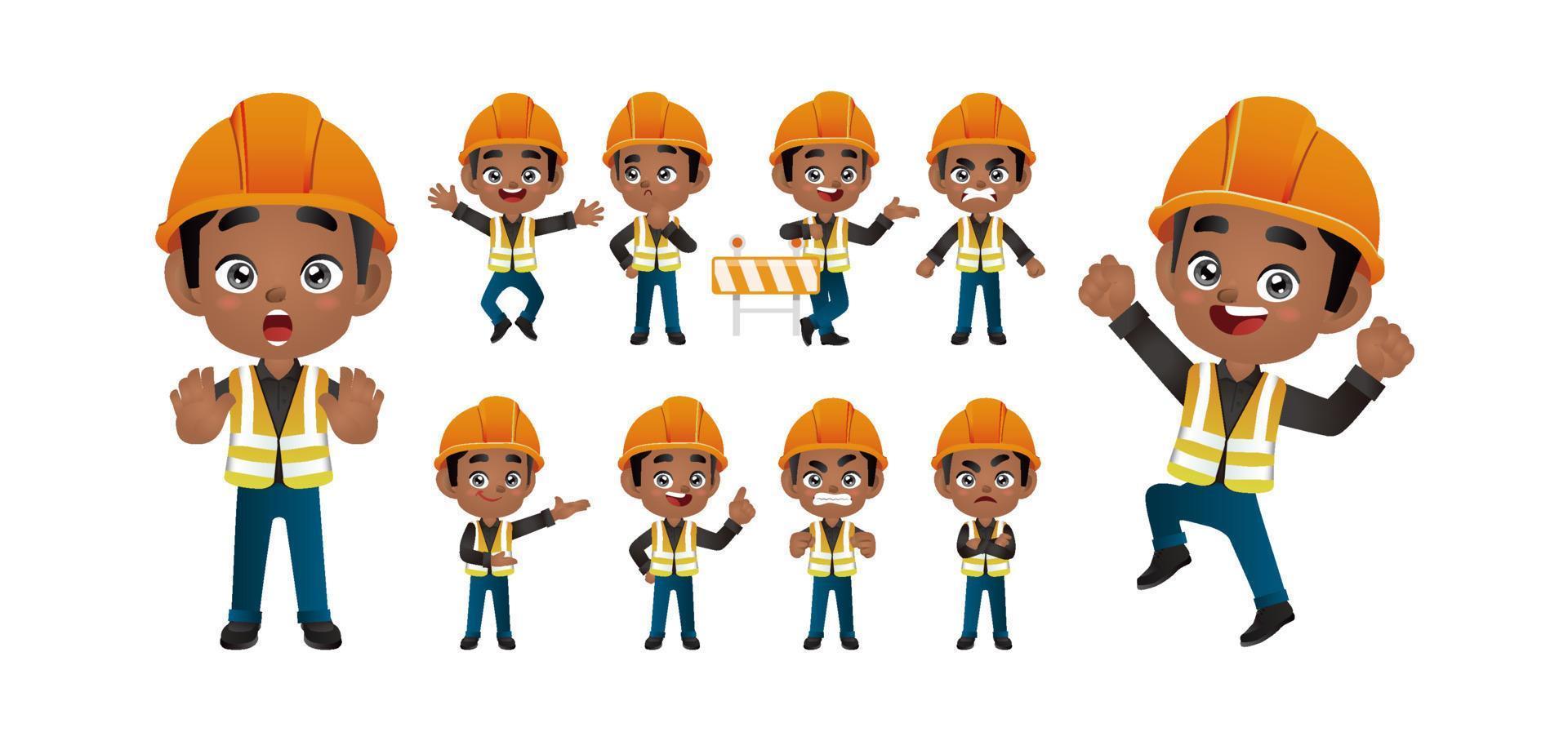 Worker set. Different poses and gestures vector