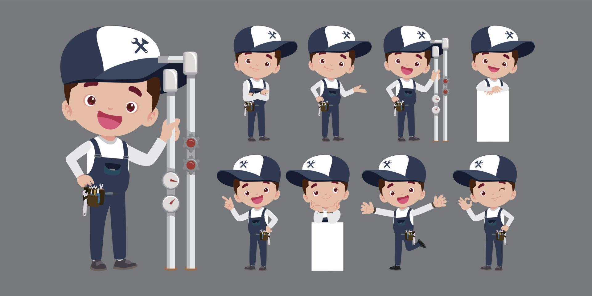 Set of plumber with different poses vector