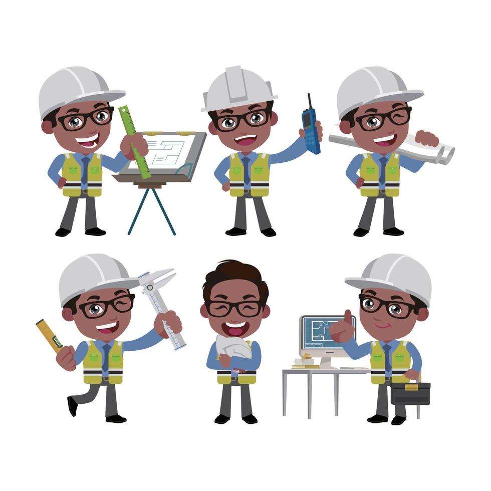 Building engineer with different poses vector