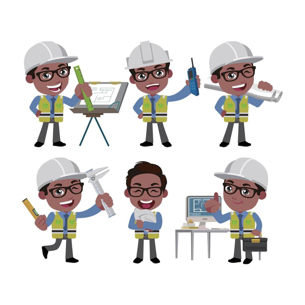 ingeniero de construcción con diferentes poses vector