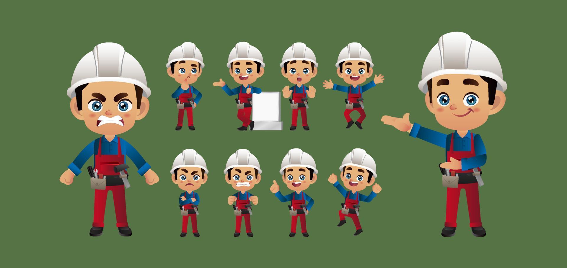 conjunto de trabajadores. diferentes poses y gestos vector