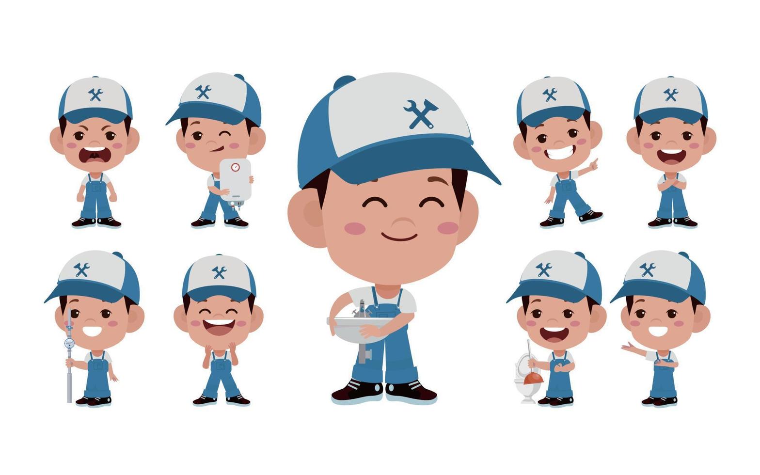 Set of plumber with different poses vector