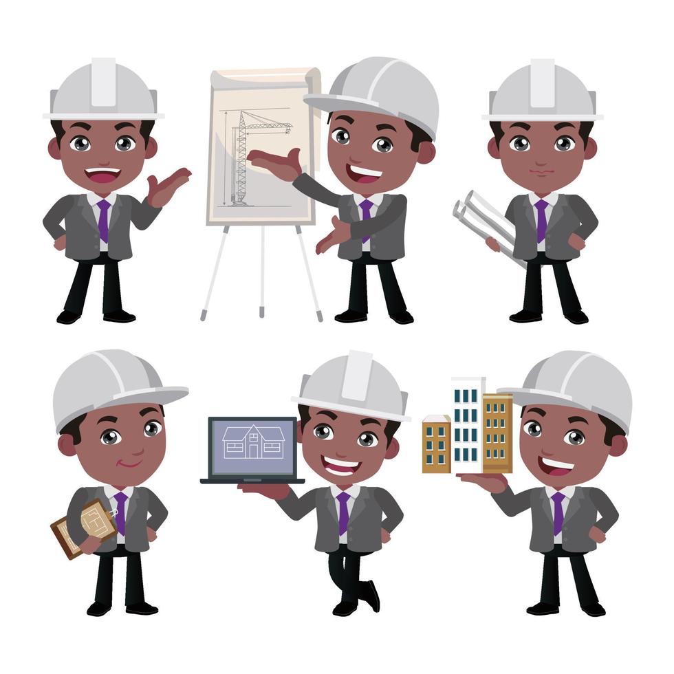 ingeniero de construcción con diferentes poses vector