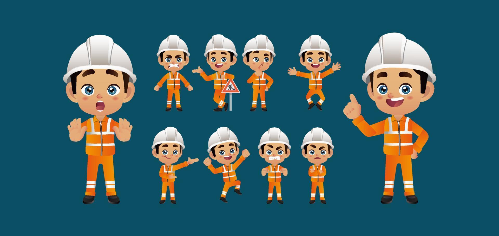 Worker set. Different poses and gestures vector