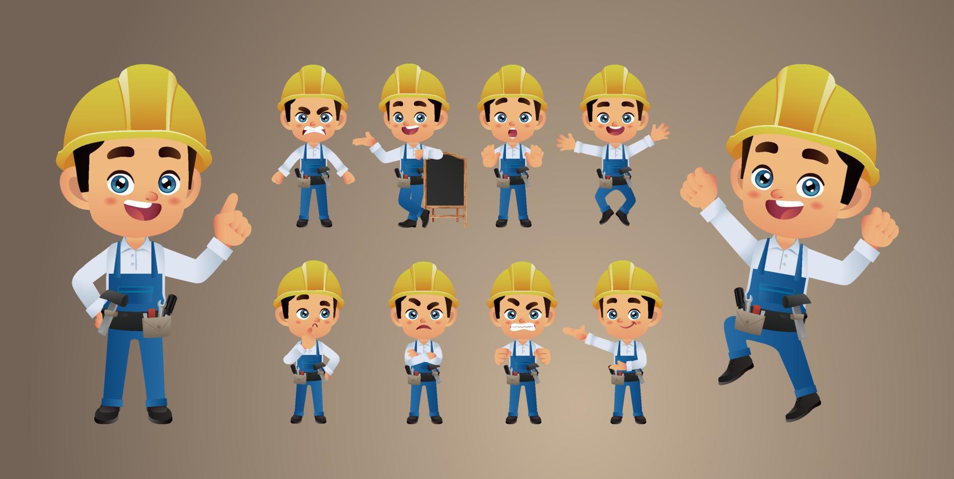 conjunto de trabajadores. diferentes poses y gestos vector